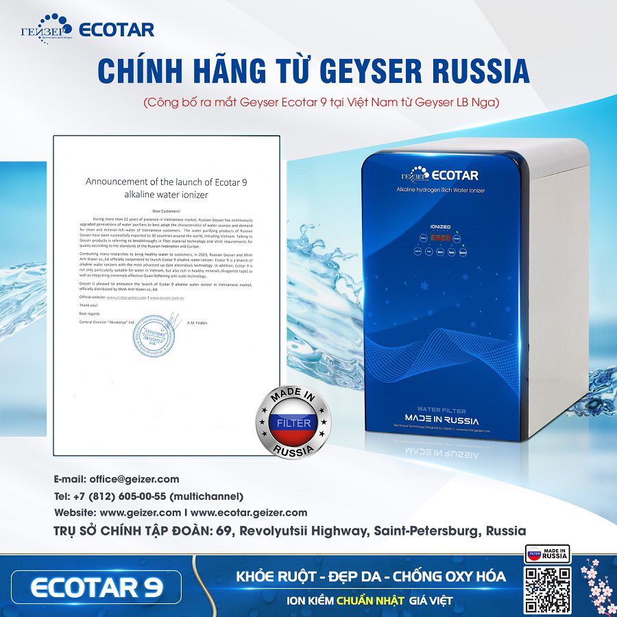 máy lọc nước ion kiềm Geyser Ecotar 9